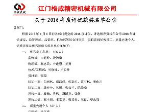 2016年度評(píng)優(yōu)獲獎(jiǎng)名單出爐咯！